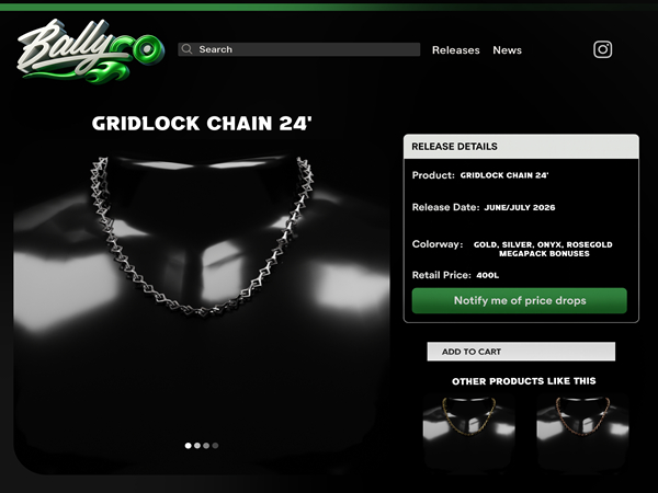 'BALLYCO' Gridlock Chain 24' Silver