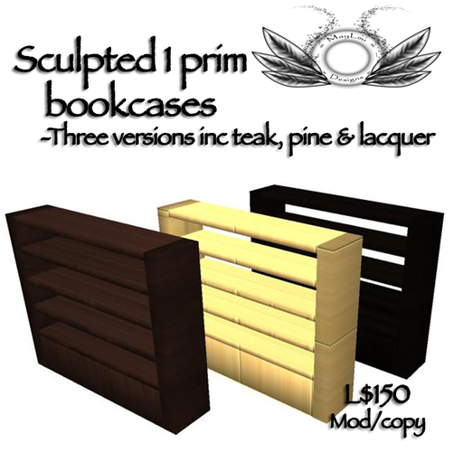 Bookcases - sculpted 1 prim in three textures :)