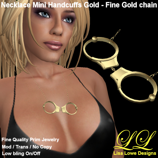 *LL-Designs Necklace Mini Handcuffs Gold-Gold chain V1.0* (X)