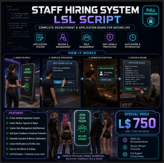 Second Life Marketplace - Staff Hiring System LSL Script Full Perm ...