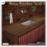 [V/W] Anne Kitchen Sink I - Vintage Wooden Counter with Stone Basin, Pipes Faucet, Curtain