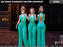 [S] Junia Plunging Halter Jumpsuit Cyan