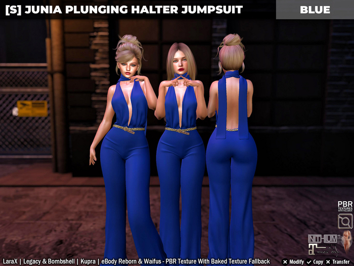 [S] Junia Plunging Halter Jumpsuit Blue