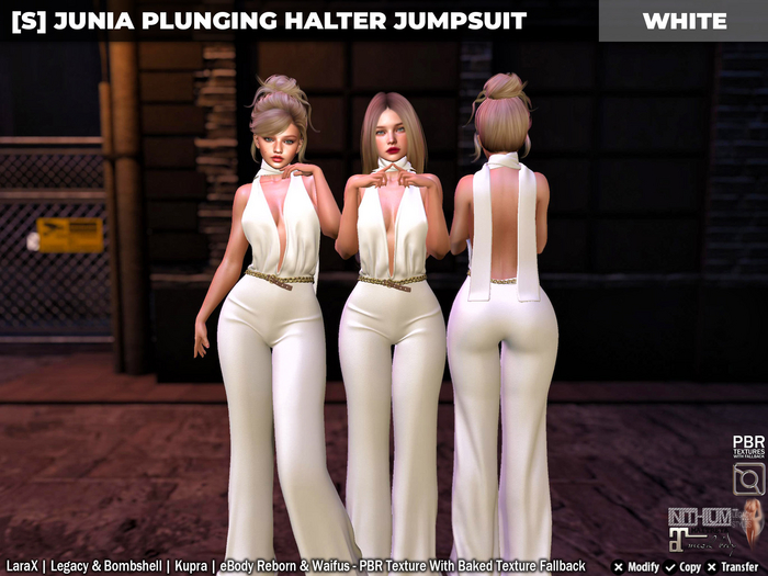 [S] Junia Plunging Halter Jumpsuit White