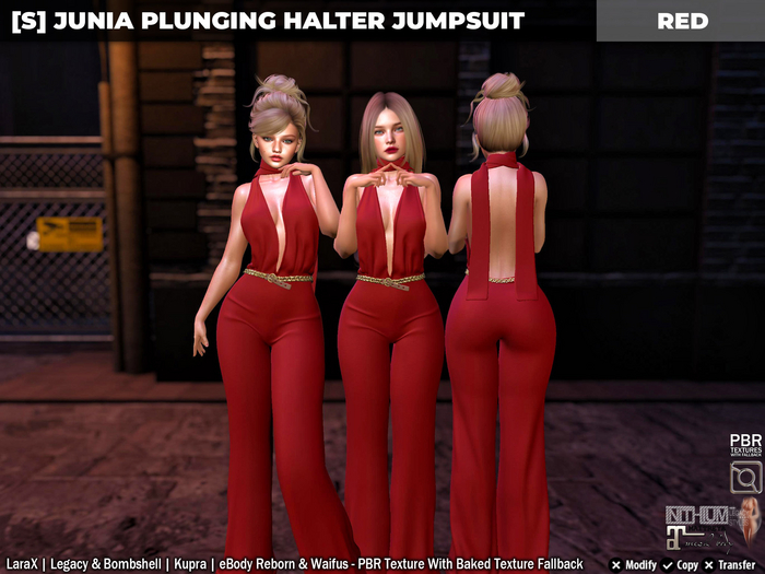 [S] Junia Plunging Halter Jumpsuit Red