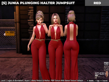 [S] Junia Plunging Halter Jumpsuit Red