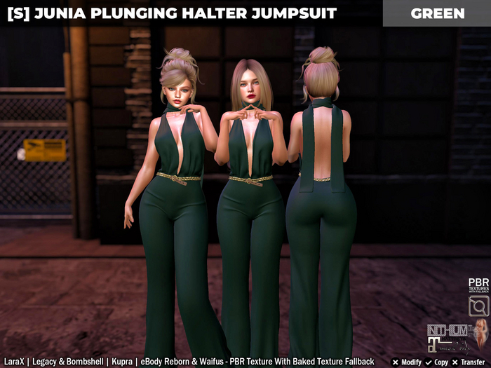 [S] Junia Plunging Halter Jumpsuit Green