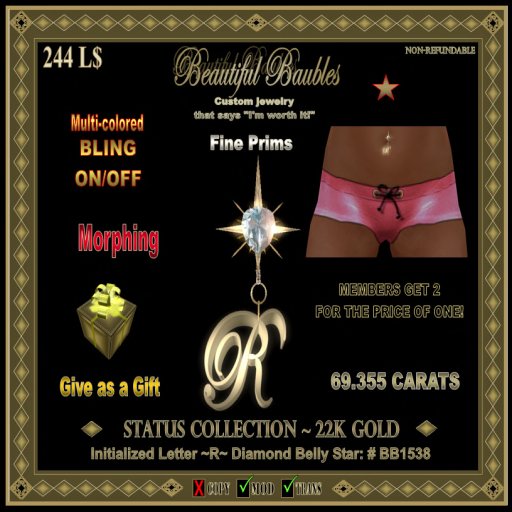 Initialized Diamond Belly Star ~R~ 22K GOLD