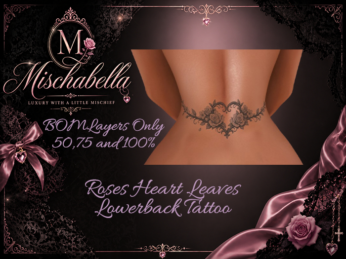 Mischabella - Roses Heart Lower Back Tattoo | BOM Tattoo | Romantic Floral Heart