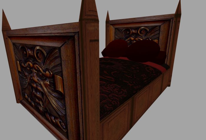 Bed with carved timber face