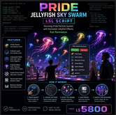 Pride Jellyfish Sky Swarm LSL Script Full Perm | Advanced Pride Particle System with Animated Jellyfish Effects, Themes,