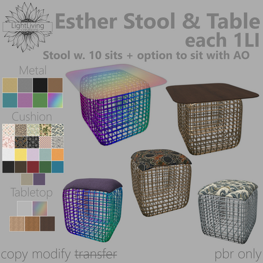 ~LLc~ Esther Stool & Table w. texture HUDs