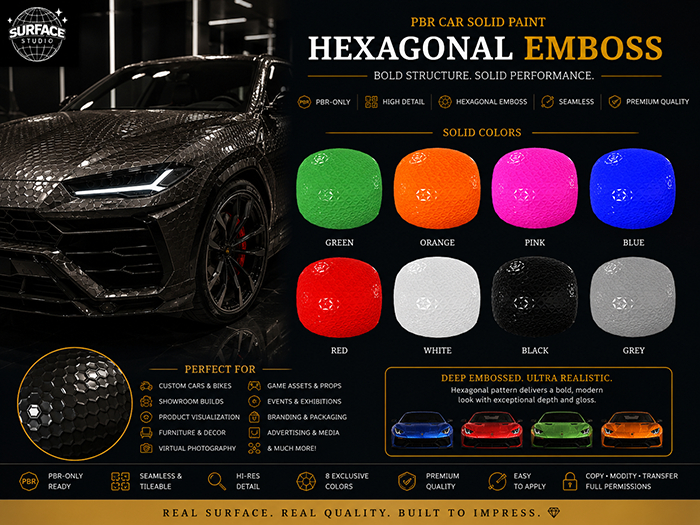 SS- PBR Car Solid Paint Hexagonal Emboss