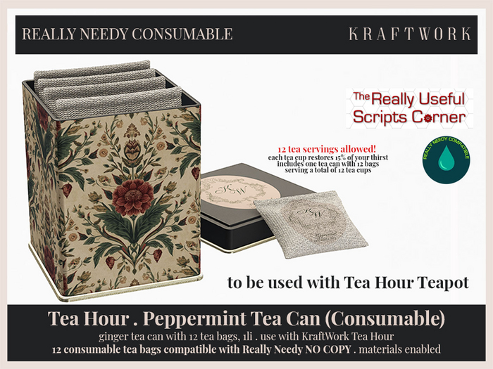 KraftWork Tea Hour . Peppermint Tea Can | Tea Set Consumable