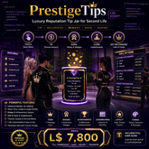 PrestigeTips LSL Script – Luxury Second Life Tip Jar System with Leaderboards, Badges, Achievements & Monthly Rankings