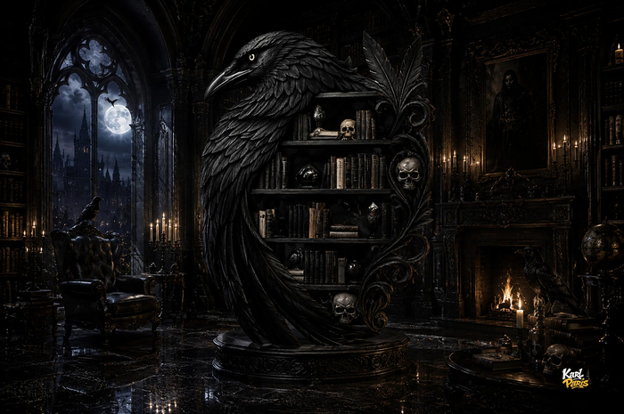 Raven's Forbidden Archive – Gothic Library Wall Sculpture