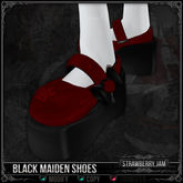 Curious Kitties Gothic Fuzz - Black Maiden Shoes - Strawberry Jam