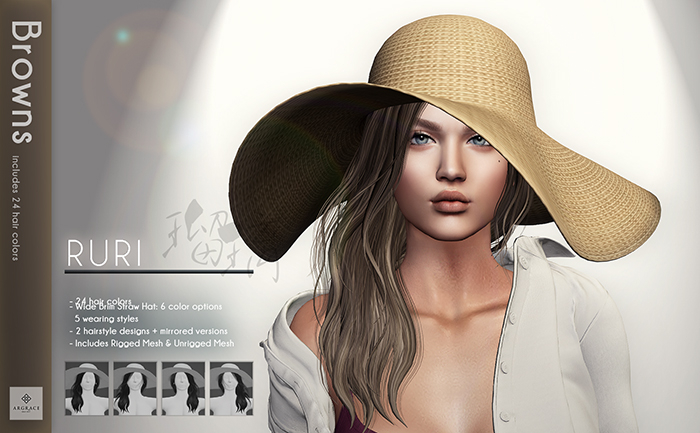 *ARGRACE* Wide Brim Straw Hat #RURI - Browns