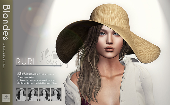 *ARGRACE* Wide Brim Straw Hat #RURI - Blondes