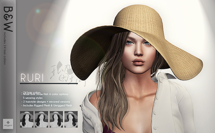 *ARGRACE* Wide Brim Straw Hat #RURI - B&W