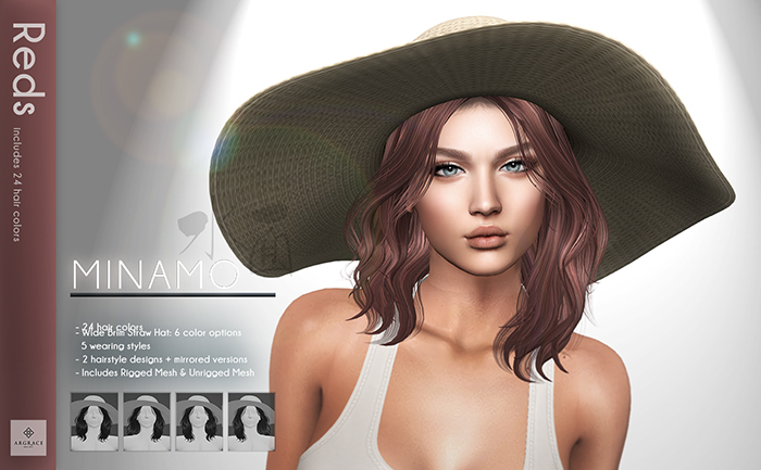 *ARGRACE* Wide Brim Straw Hat #MINAMO - Reds