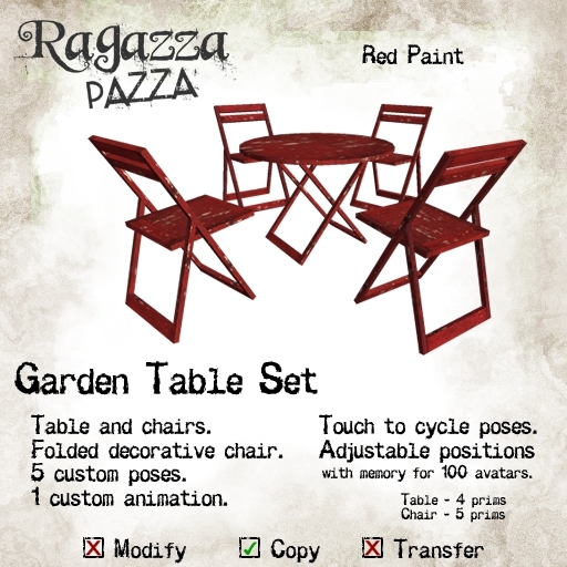 *Ragazza Pazza* Garden Table and Chair Set (red paint)