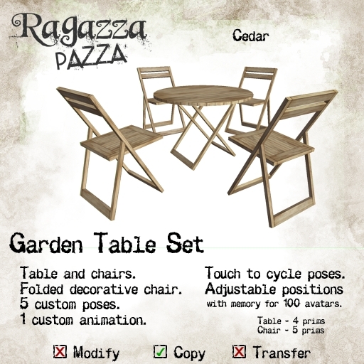 *Ragazza Pazza* Garden Table and Chair Set (cedar)