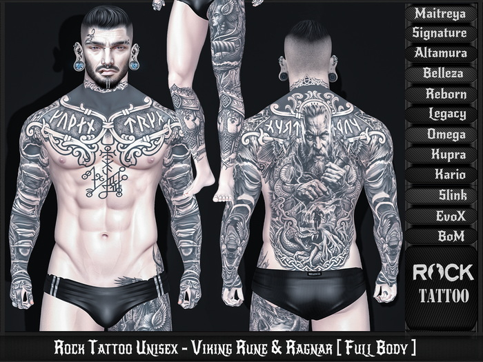 Rock Tattoo Unisex - Viking Rune & Ragnar [ Full Body ]