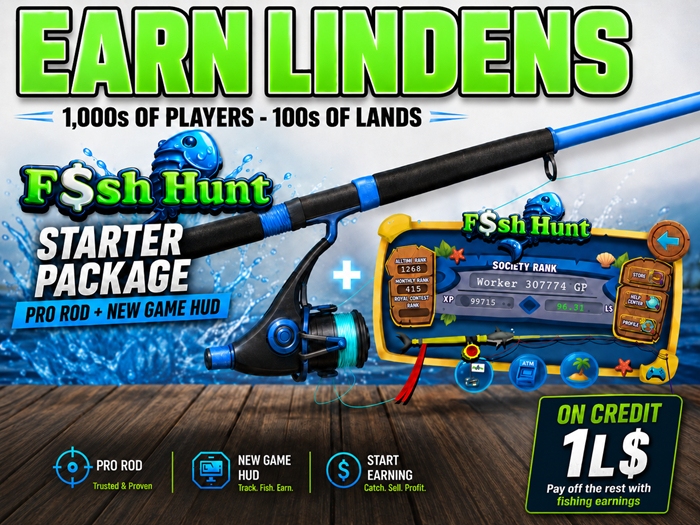 Linden Fish Hunter - Pro Rod Starter Pack - Earn L$ by Fishing