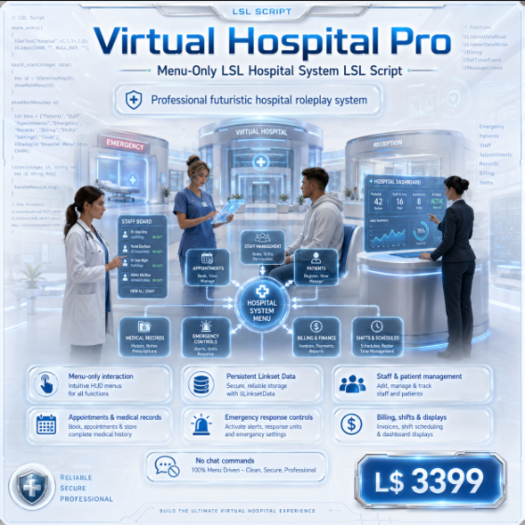 Pro Script Rp Log Second Life Marketplace - A60* Virtual Hospital Pro - LSL Script Menu ...