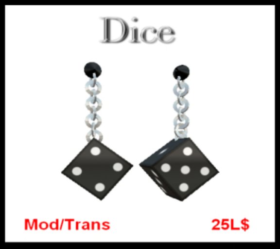 Second Life Marketplace Dice Earrings