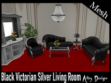 [Athy Designs] Mesh Black Victorian Silver Living Room Furniture - Antique Baroque Gothic