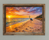 Picture - Coastal sunset with heron silhouette