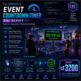 Full Perm LSL Event Countdown Timer Script | Interactive Event Timer with Auto Announcements, Hover Text & Host Controls