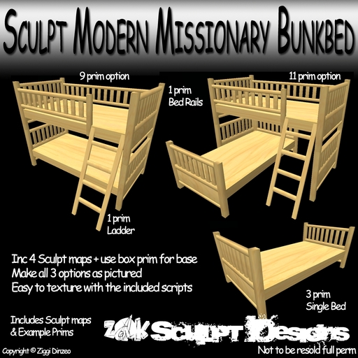 Z@K Sculpted Modern Missionary Bunkbed  - Full Perm