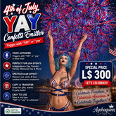4th of July YAY Confetti Emitter | Patriotic USA Celebration Effect | Copy & Transfer