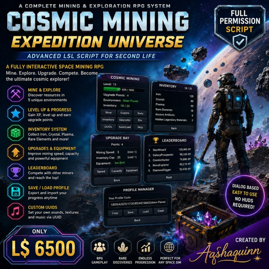 Cosmic Mining Expedition RPG System – Advanced Space Mining & Exploration Game Script for Second Life 