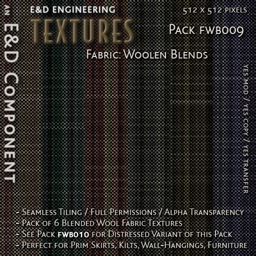 [FWB009] 6 Tightly-Checkered Blended Wool Skirt, Kilt, Dress Textures from E&D ENGINEERING