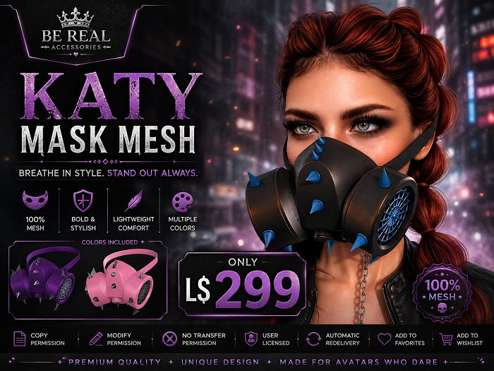 Katy Mask Mesh | 100% Mesh Cyberpunk Gas Mask | Copy & Modify | Gothic | Futuristic Accessory