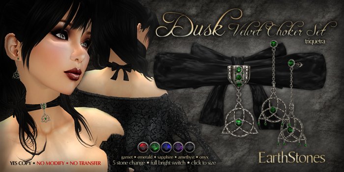 EarthStones Dusk Velvet Choker Set - Triquetra (BOX) tagGoth tagVampire