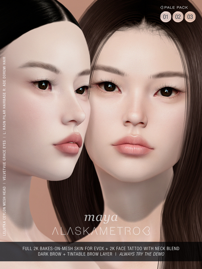 UPDATED! "Maya" Lelutka EvoX 2K BOM skin - Pale pack (3 tones)