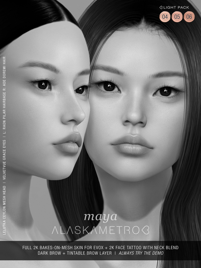 DEMO "Maya" Lelutka EvoX 2K BOM skin - Light pack (3 tones)