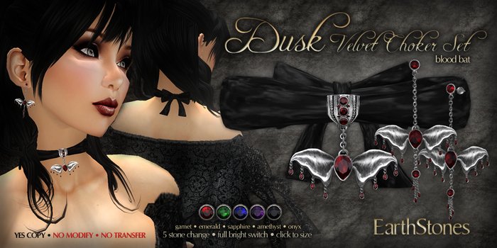 EarthStones Dusk Velvet Choker Set - Blood Bat (BOX)