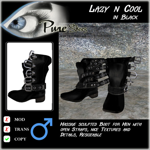 << PURE >> Pure Shoes - Lazy `N Cool (black) for Him [inworld price 99L$]