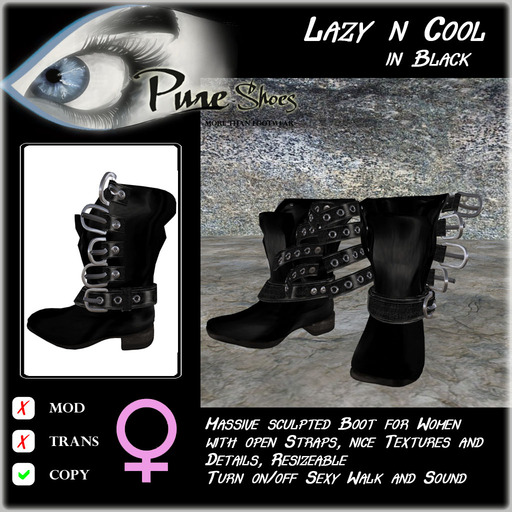 << PURE >> Pure Shoes - Lazy `N Cool (black) for Her [inworld price 99L$]