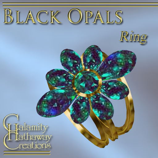 Black Opals Flower Ring 