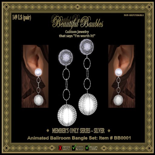 Animated Ballroom Bangle Earring Set ~ Silver