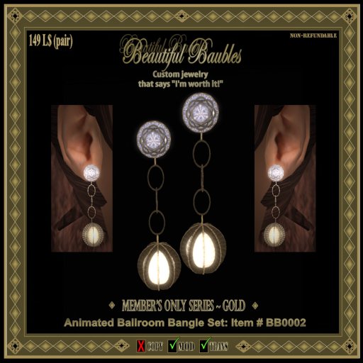 Animated Ballroom Bangle Earring Set ~ Gold