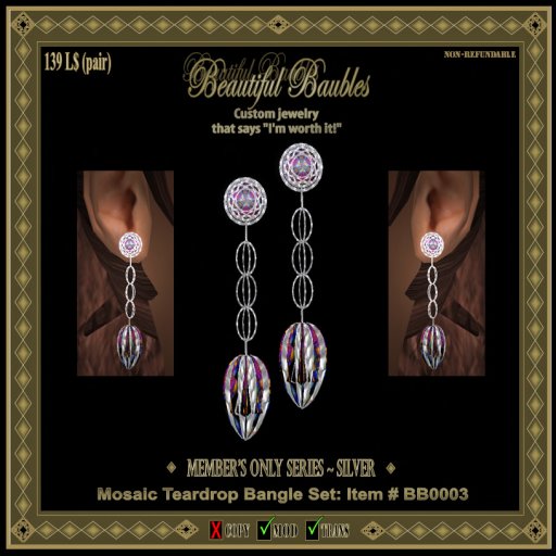 Teardrop Bangle Earring Set ~ Mosaic Silver