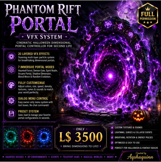 Phantom Rift Portal VFX System – Cinematic Halloween Dimensional Portal Controller for Second Life